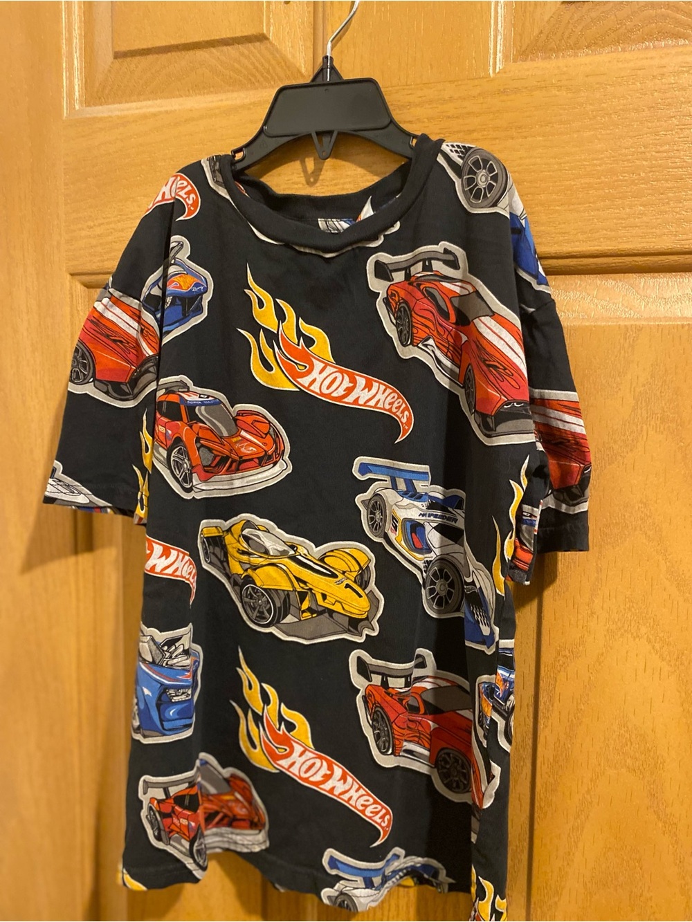 H&M Black Hot Wheels Graphic Tee with Red, Yellow & Blue Cars